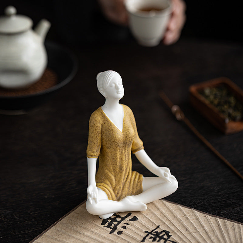 zensoullab Simple Ceramic Crafts Purple Clay Yoga Girl Modern Ornament Creative Figure Artwork Yoga Studio Gift