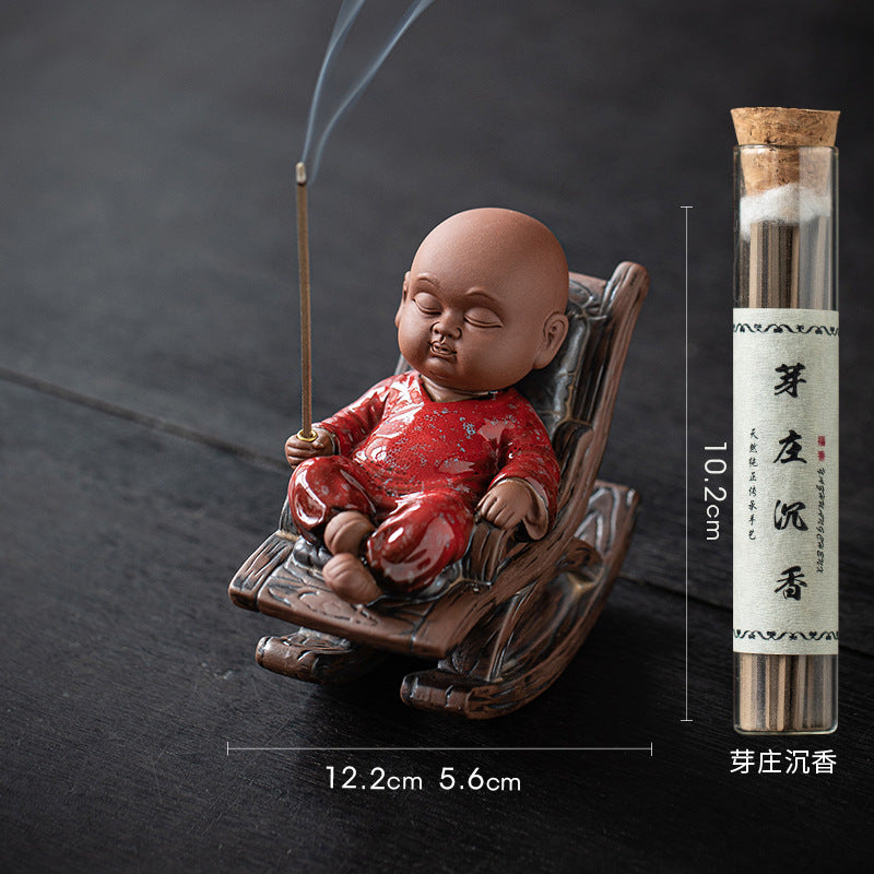 zensoullab Rocking Chair Little Monk Incense Burner Creative Incense Holder Zen Tea Room Aromatherapy Burner Ornament Incense Holder Craft