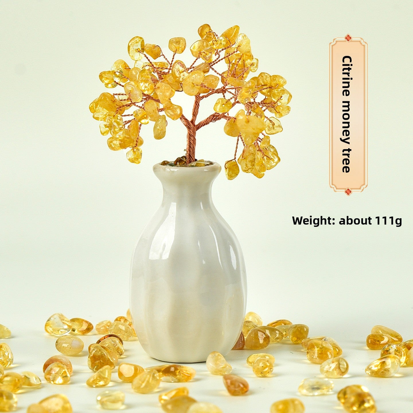 zensoullab Natural Mineral Raw Stone Yellow Crystal Money Tree Ornament Office Desktop Money Tree Shop Opening Gift Wealth Attraction