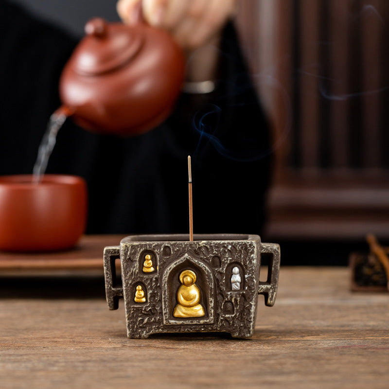zensoullab Dunhuang Zen Buddhist Nine-Hole Incense Holder Ceramic Purple Clay Chinese Style Home Incense Tray Stand Agarwood Incense Burner Incense Burner