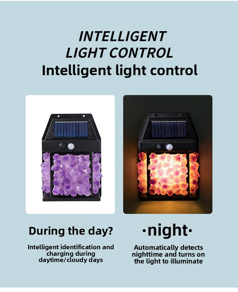 zensoullab Natural Crystal Raw Stone Solar Wall Light Outdoor Courtyard Waterproof Sensor Lighting Household Night Light