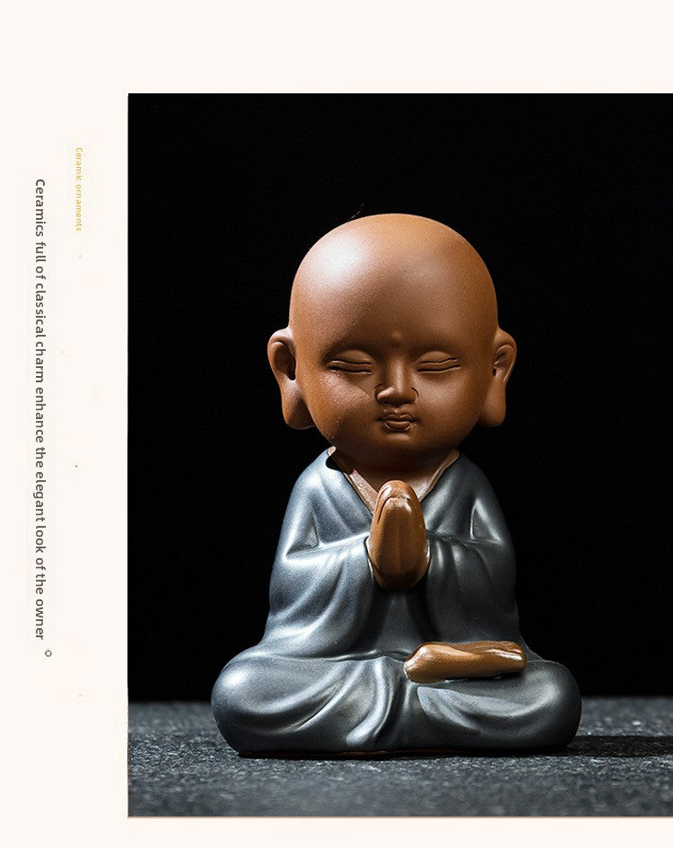 zensoullab Premium Yixing Zisha Little Monk Tea Pet Tea Tray Kung Fu Tea Set Accessories Ceramic Zen Little Sha Mu Figurine