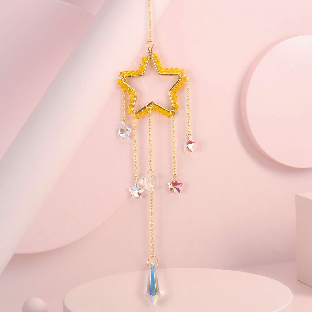 zensoullab Handmade Silk-wrapped Moon Star Crystal Sun Catcher Curtain Hanging Ornament Garden Decoration