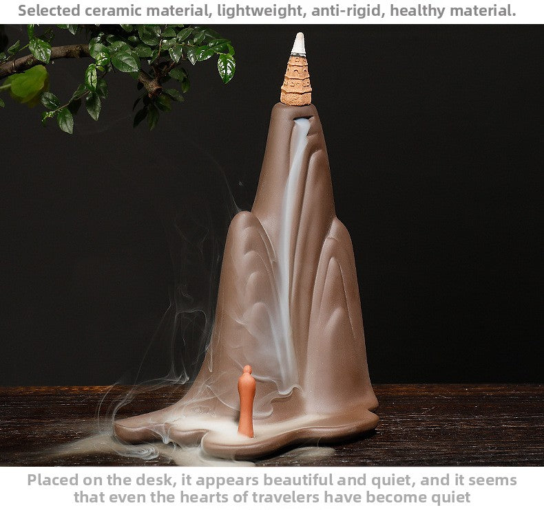 zensoullab Purple Clay Backflow Incense Burner Creative Mountain Water Flowing Heart to Buddha Smoke Backflow Sandalwood Burner Home Decor
