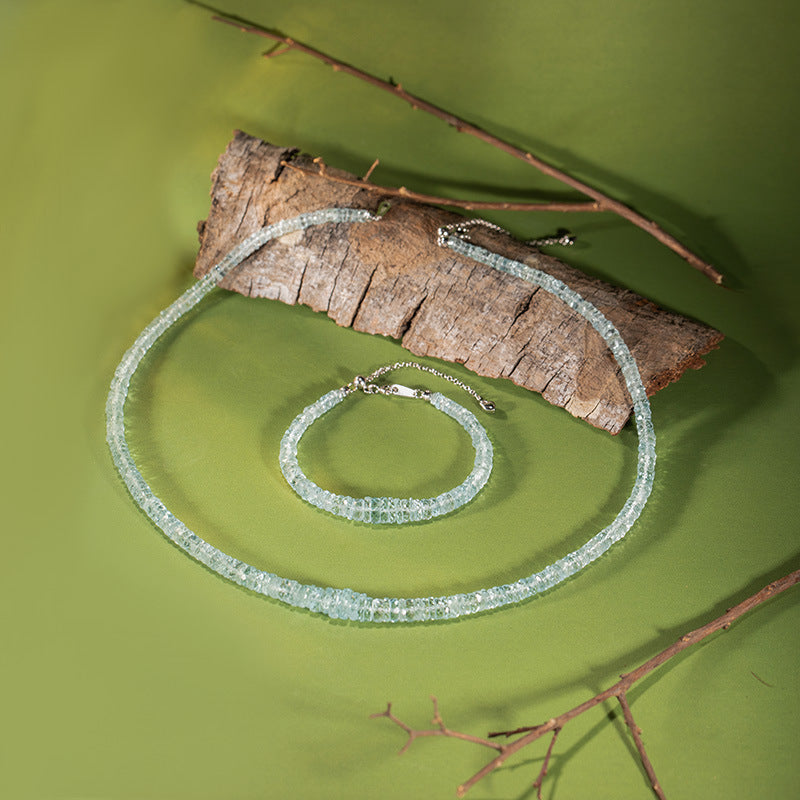 Zensoullab Natural Aquamarine Beaded Necklace Female S925 Sterling Silver Colored Gems Jewelry Haixi Cutting Gradient Size