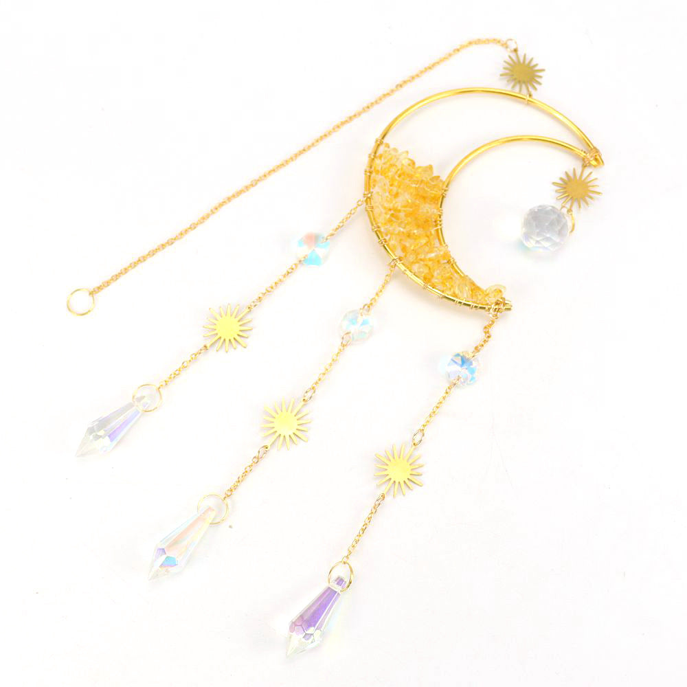 Zensoullab Natural Crystal Gravel Moon Hourglass Sunshine Catcher Sun Catcher Lighting Wind Chimes Decorative Pendant