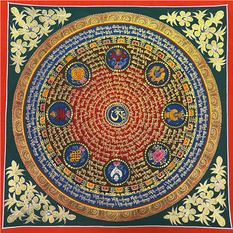 zensoullab Nepal Scripture Mandala Hand-painted Thangka Tibetan Hand-painted Six-syllable Mantra Thangka Living Room Entrance Hallway Decorative Painting
