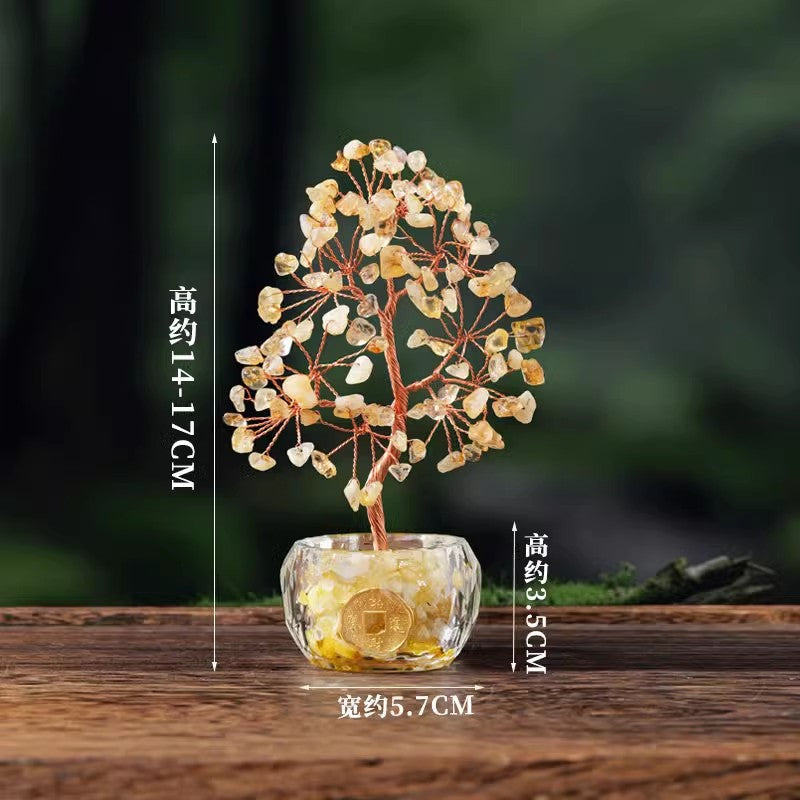 zensoullab Natural Yellow Crystal Money Tree Ornament Amethyst Wealth-Attracting Treasure Bowl Office Desk Decoration