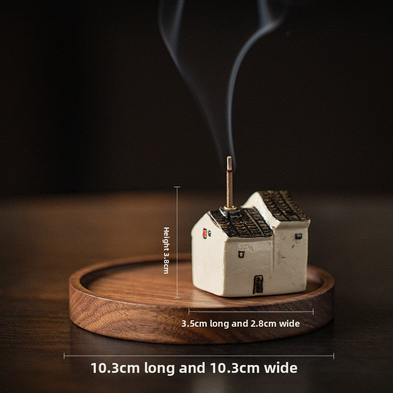 zensoullab Jiangnan Style Ceramic Mini Small House Incense Socket Zen Tea Room Tea Table Ancient Style Small Incense Burner Incense Holder Ornament