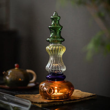 zensoullab Ancient Style Home Aromatherapy Candle Candle Holder Chinese Zen Style Antique Lampshade Glass Ornament Tea Room retro Atmosphere Lamp