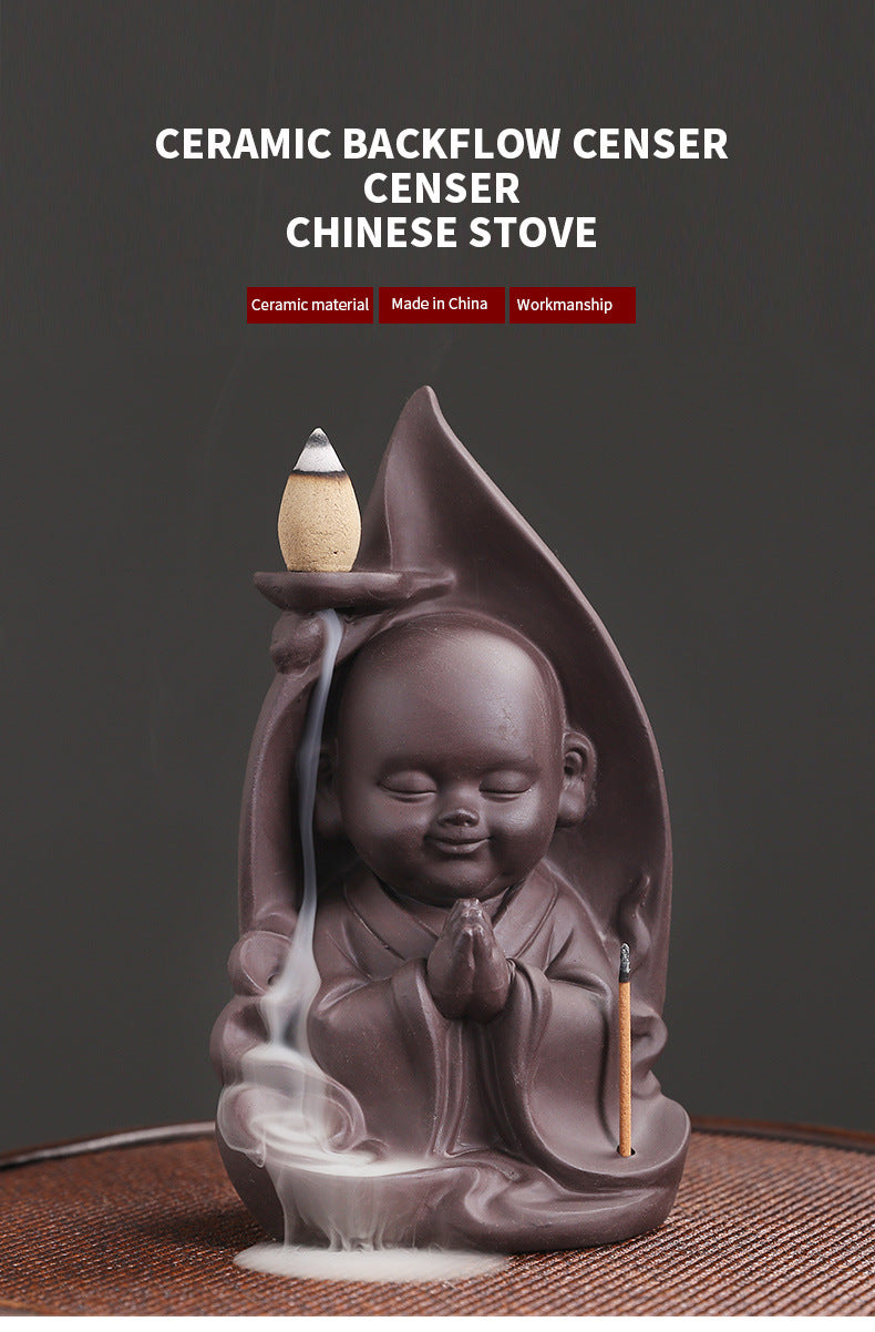 zensoullab Purple Clay Sandalwood Incense Burner Craft Ornament Original Xiangyun Little Monk Incense Holder Waterfall Backflow Incense Burner