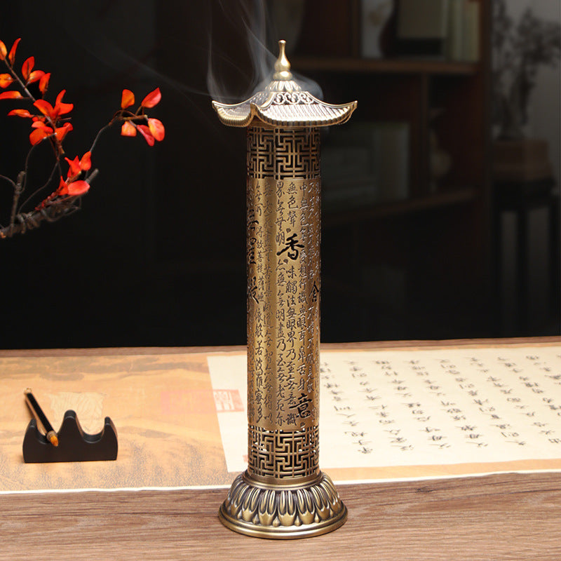 zensoullab Heart Sutra Dome Cylinder Vertical Incense Burner Indoor Home Zen Incense Tea Ceremony Ornament 21cm Sandalwood Incense Burner