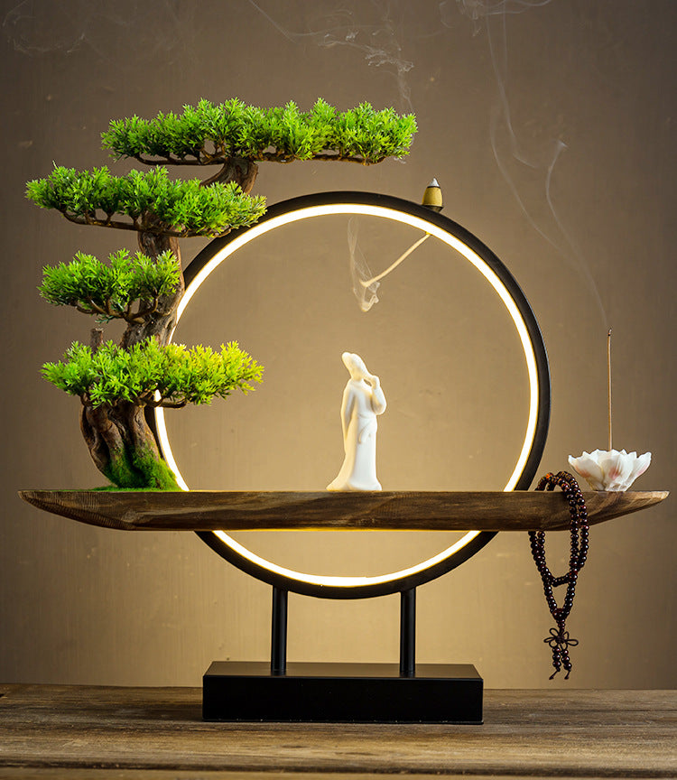 zensoullabled Lamp Circle Base Zen Backflow Incense Burner Chinese Style Home Entrance Decoration Office Tea Room Aromatherapy Burner Household