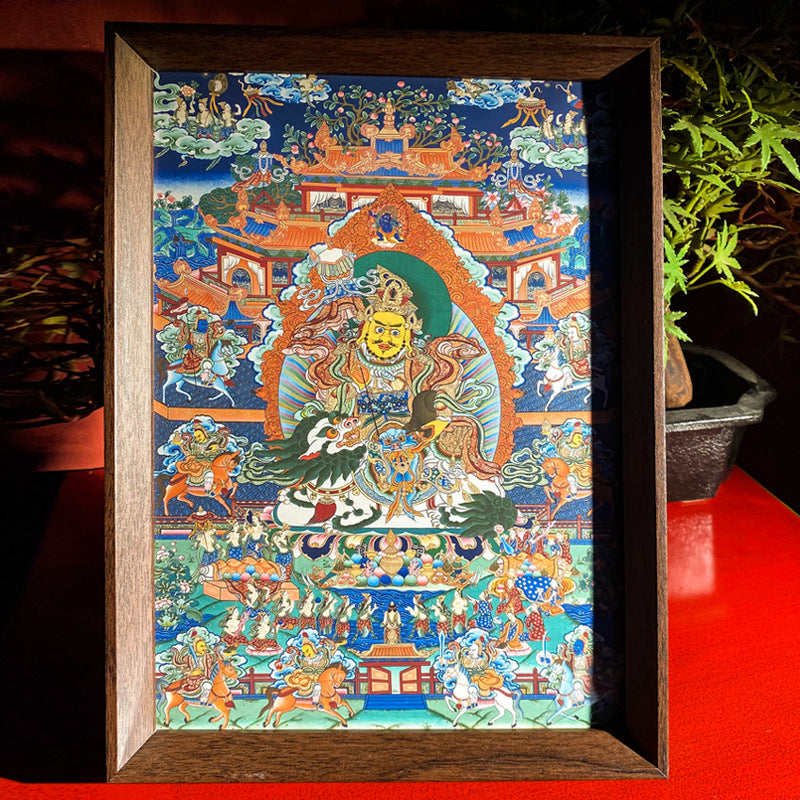 zensoullab Thangka Yellow God of Wealth Mahakala Buddha Statue Hanging Painting Desktop Display Guanyin Bodhisattva Wealth Attraction Entrance Decoration Painting