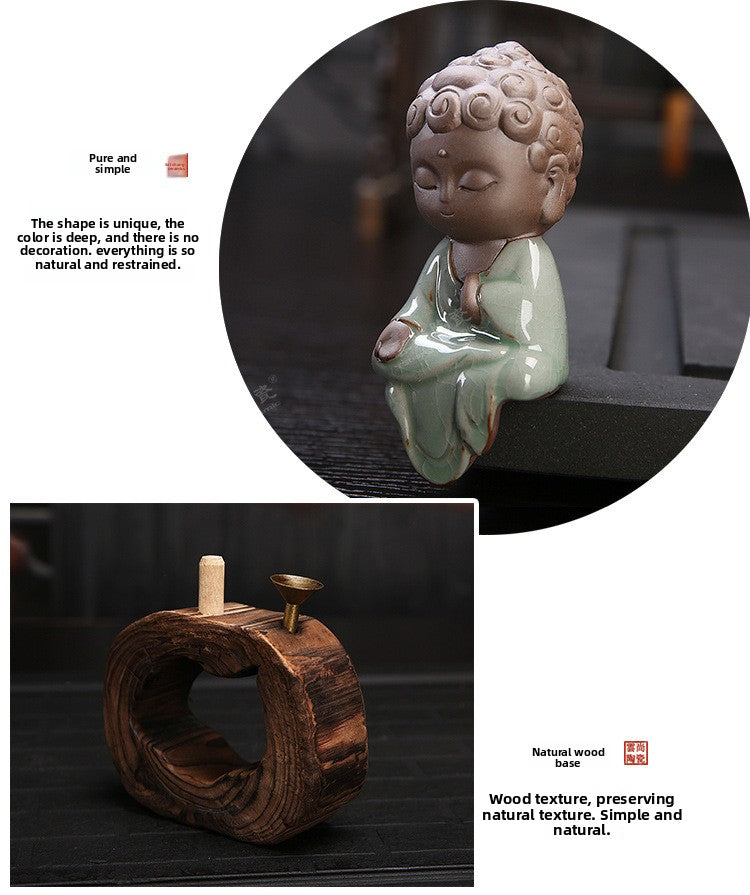 zensoullab Yunshang Tea Pet Ornament Creative Little Monk Purple Clay Backflow Incense Burner Tea Set Accessories Home Office Art Ornament