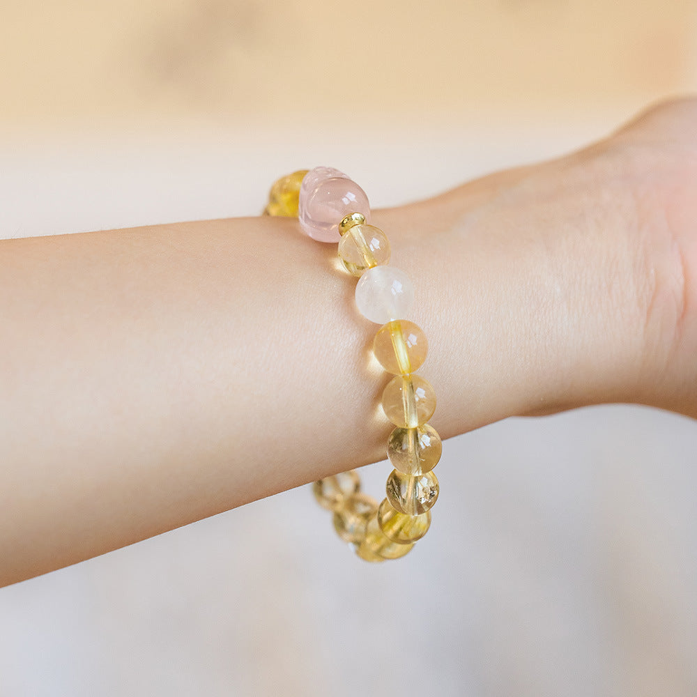 zensoullab Natural Yellow Crystal Pixiu Bracelet for Women, Wealth-Boosting Pink Crystal Bracelet