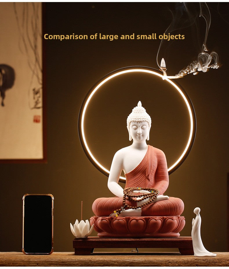 zensoullab Zen New Chinese Style Shakyamuni Buddha Lamp Circle Ornament Creative Home Interior Decoration Living Room Entrance Worship
