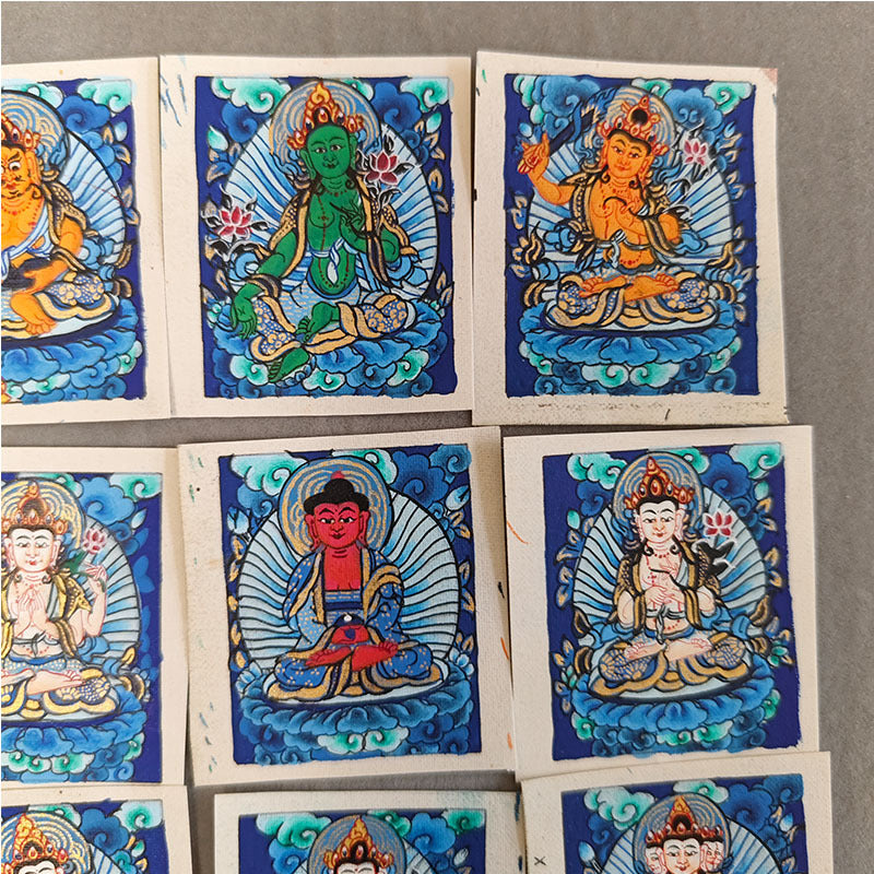 zensoullab Nepal Hand-painted Zodiac Buddha Guardian Small Thangka Portable Blue Thangka God of Wealth Green Tara Portable Necklace Pendant