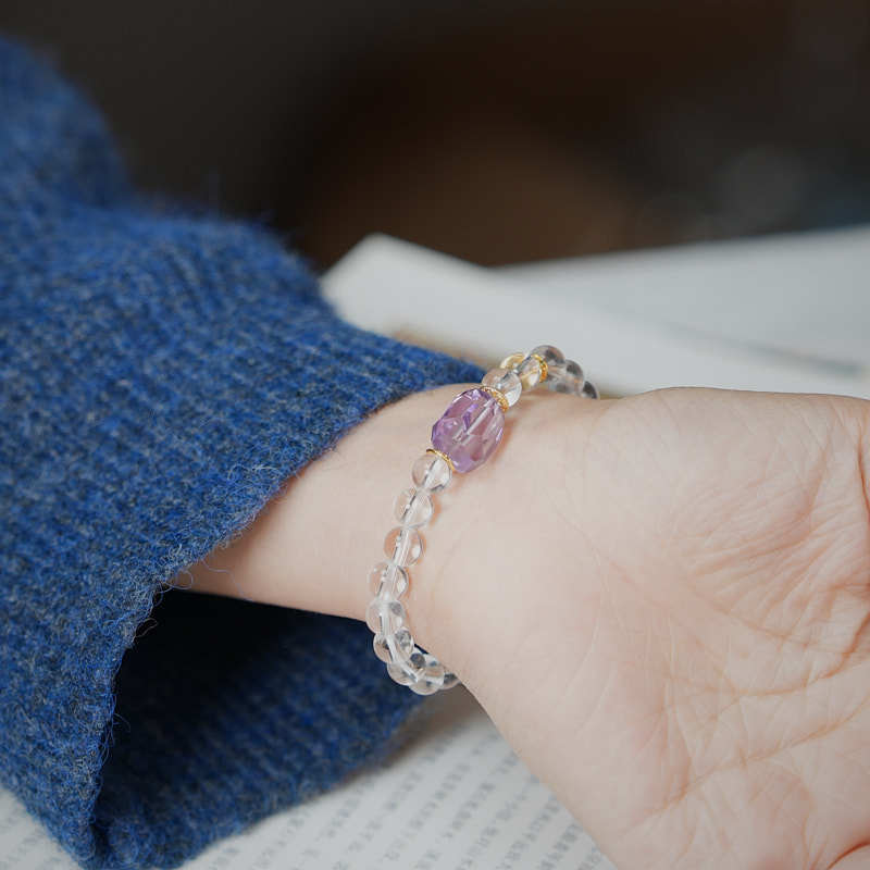 zensoullab White Crystal Bracelet for Women, Star-Shaped Amethyst Yellow Acai High-End Crystal Bracelet