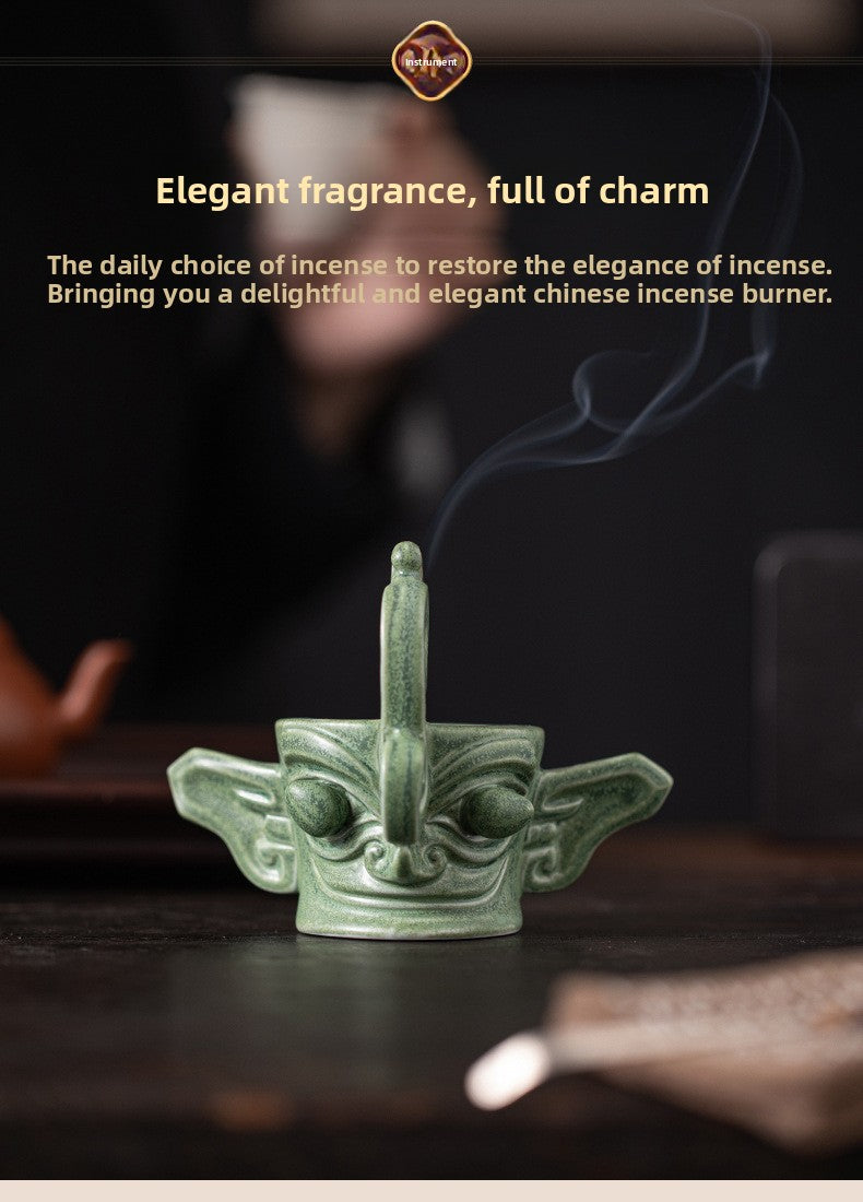 zensoullab Chinese Retro Cultural Creative Sanxingdui Bronze Long Eyes Mask Incense Holder Aromatherapy Burner Home Indoor Ceramic Incense Burner