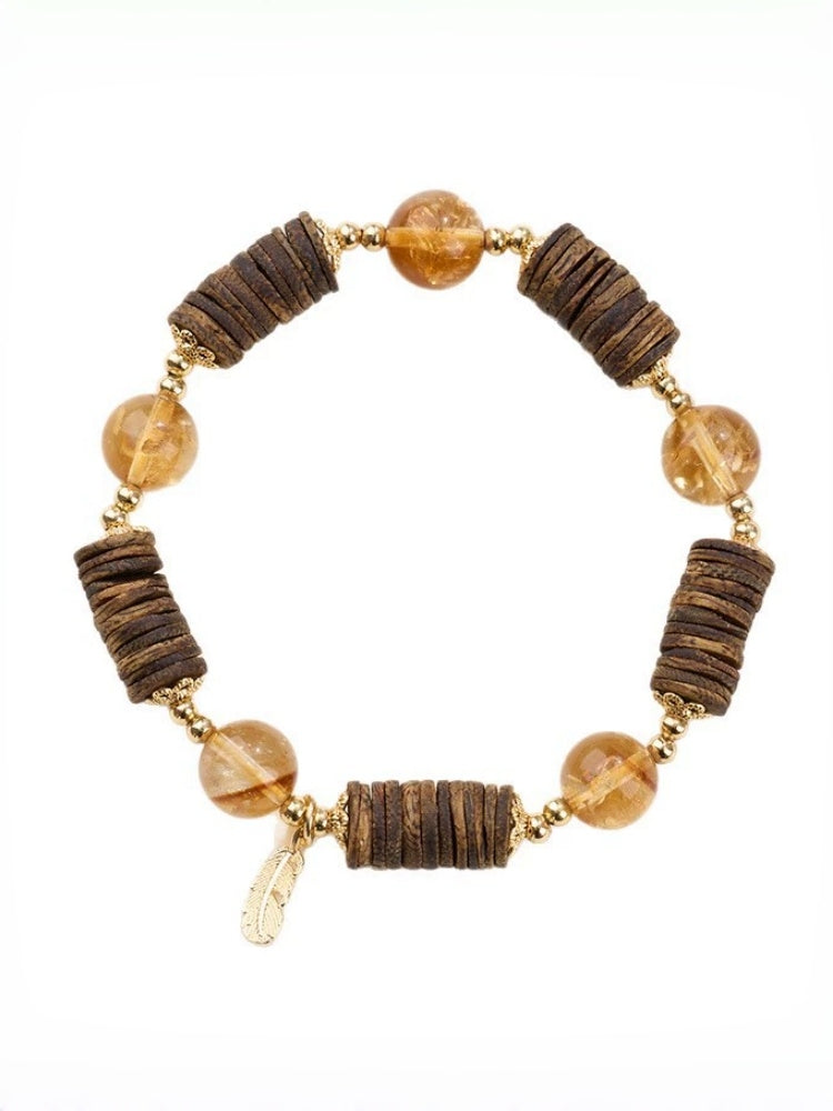 zensoullab2025 Natural 10MM Yellow Acai Crystal Bracelet Yellow Tower Crystal Travel Chess Nan Sandalwood Beginner Bracelet