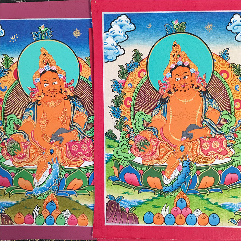 zensoullab Nepal Hand-painted Buddha Statue Thangka Table Decoration Yellow God of Wealth Green Tara Manjushri Four-armed Guanyin Medicine Buddha Decorative Hanging Painting
