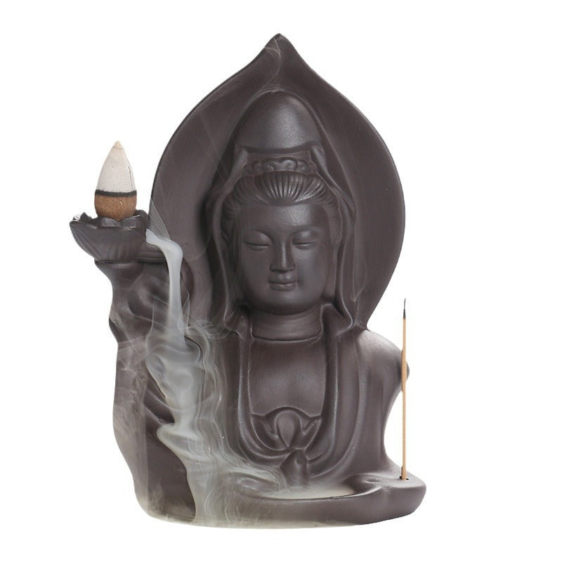 Purple Clay Backflow Incense Burner Creative Guanyin Sandalwood Agarwood Backflow Incense Burner Home Craft Ornament
