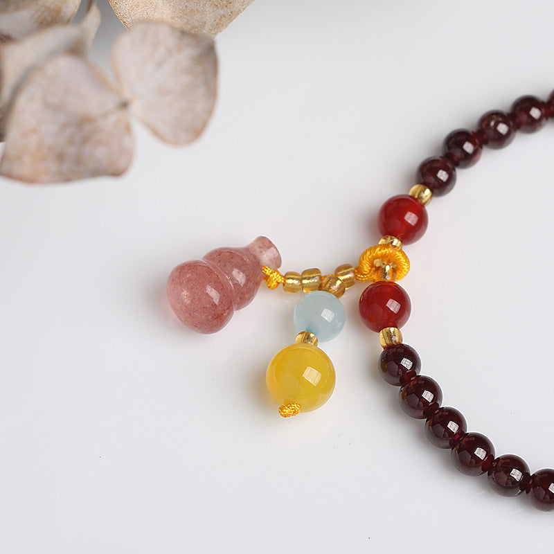 zensoullab Natural 5MM Garnet Bracelet Pendant Strawberry Crystal Gourd Crystal Bead Jewelry