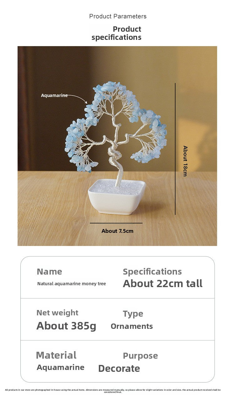 zensoullab Natural Aquamarine Crystal Raw Stone Tree of Life Wealth-Attracting Desktop Office Ornament Crystal Craft