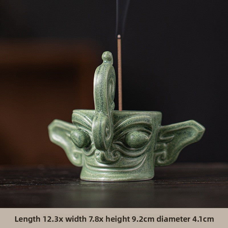 zensoullab Chinese Retro Cultural Creative Sanxingdui Bronze Long Eyes Mask Incense Holder Aromatherapy Burner Home Indoor Ceramic Incense Burner