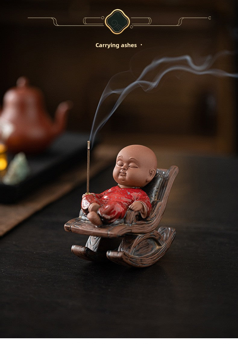 zensoullab Rocking Chair Little Monk Incense Burner Creative Incense Holder Zen Tea Room Aromatherapy Burner Ornament Incense Holder Craft