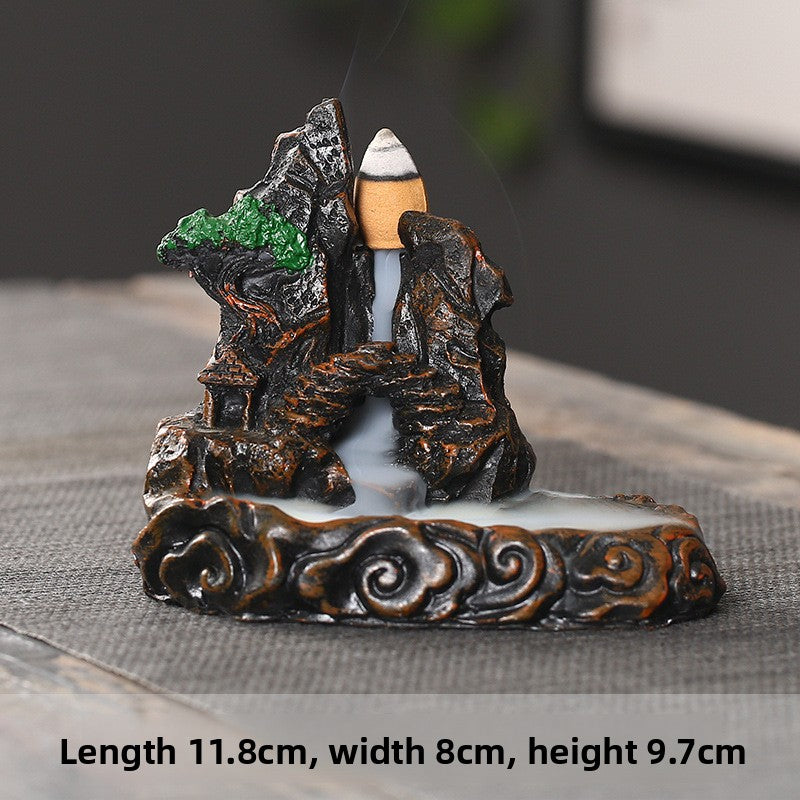 Zensoullab Resin Carving High Mountain Flowing Water Backflow Agarwood Stove Home Indoor Zen Sandalwood Incense Burner Tea Ceremony Decoration Zen Incense Burner
