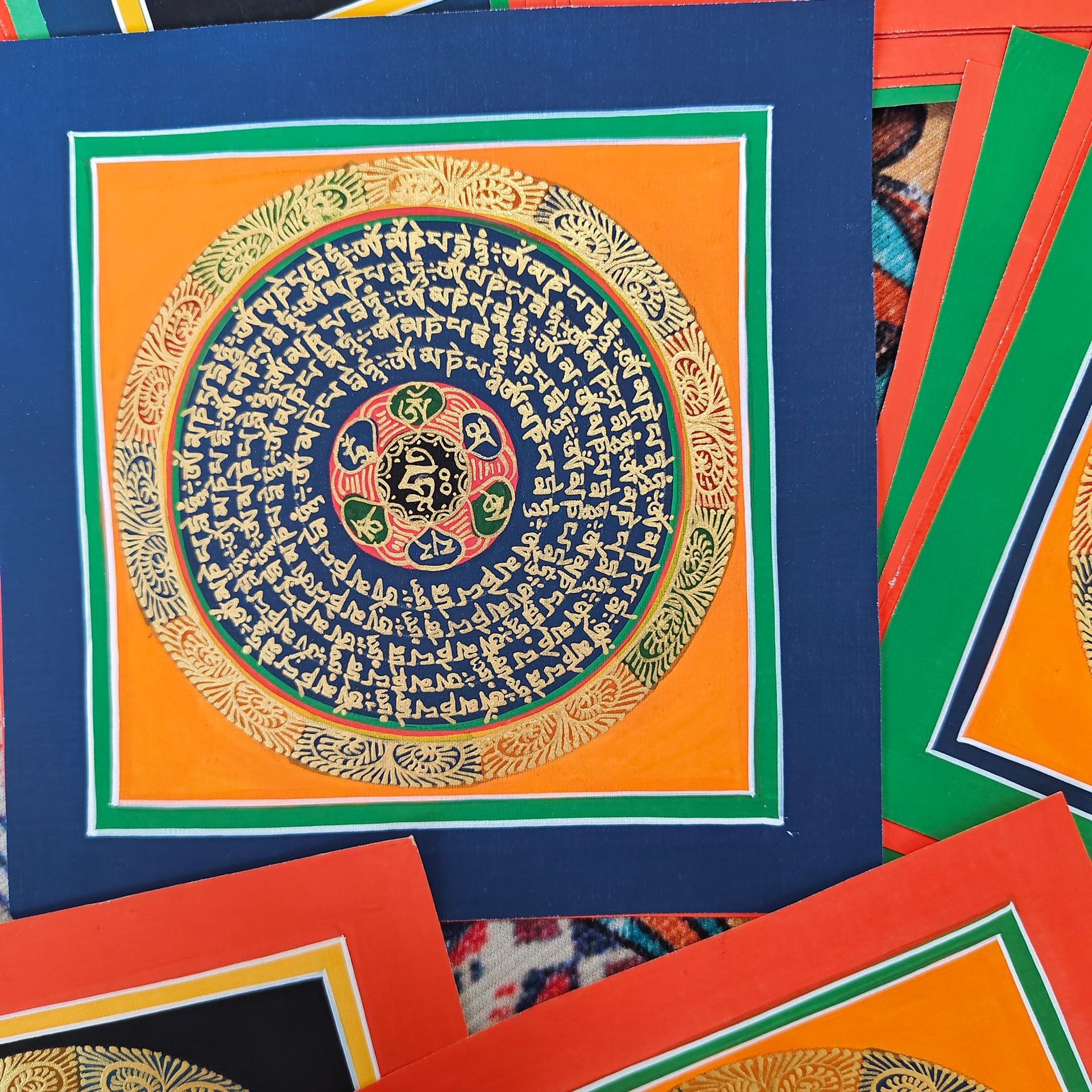 zensoullab Nepal Hand-painted Thangka Six-Word Mantra Tibetan Sutra Thangka Mandala Living Room Entrance Decoration Hanging Painting
