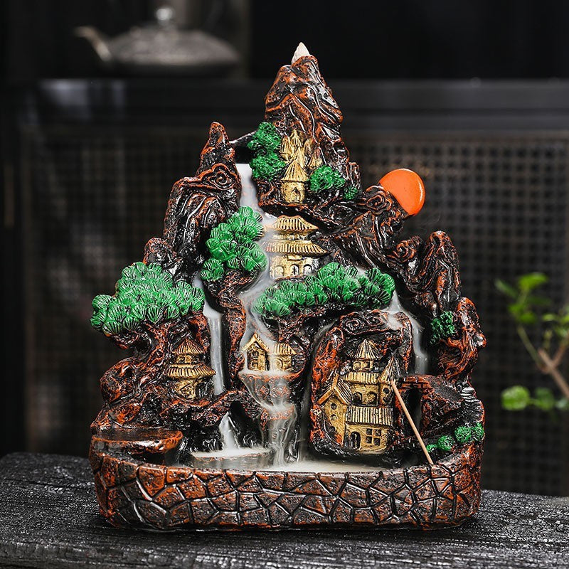 zensoullab Fake Mountain Water Flowing Wealth Ornament Home Desktop Resin Decoration Gift Housewarming Opening Living Room Wealth-Attracting Backflow Incense Burner
