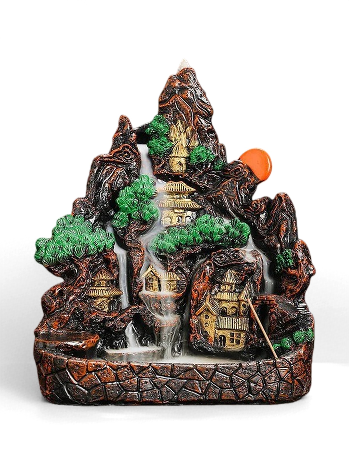 zensoullab Fake Mountain Water Flowing Wealth Ornament Home Desktop Resin Decoration Gift Housewarming Opening Living Room Wealth-Attracting Backflow Incense Burner