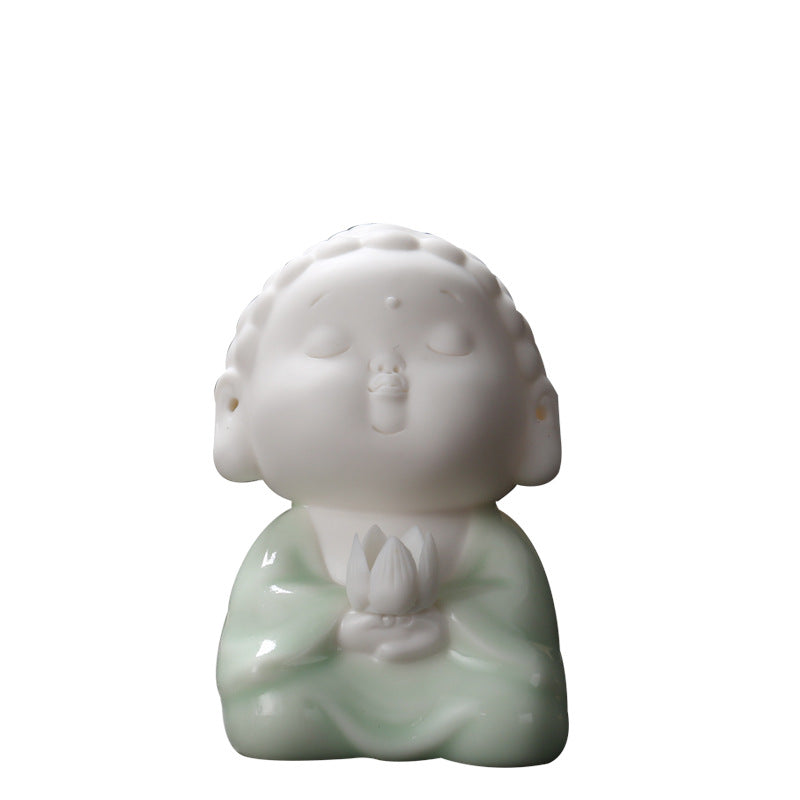 zensoullab Ceramic Chinese Creative Small Buddha Statue Ornament Home Living Room Display Shelf Car-mounted Peaceful Zen Desktop Decoration