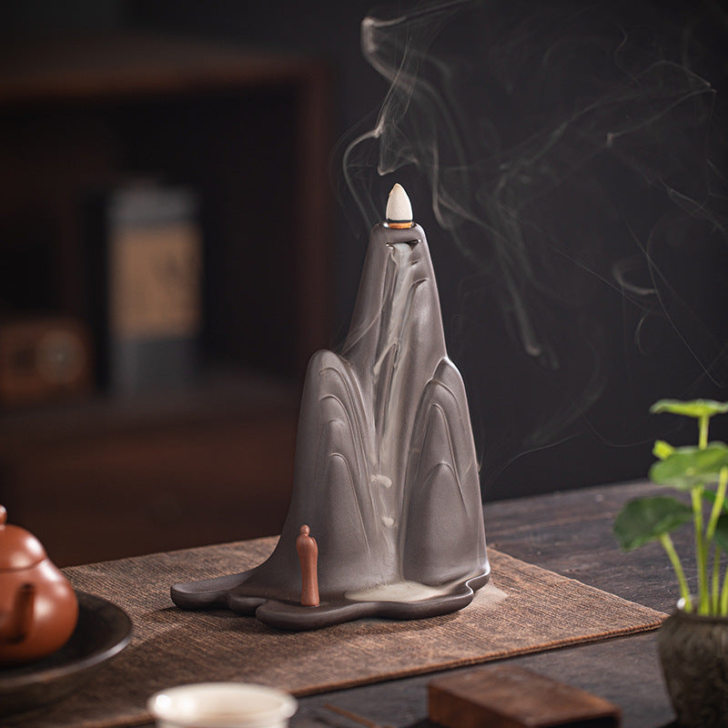 zensoullab Zen Style Chinese Backflow Incense Burner Mountain Water Landscape Desktop Ornament Creative Home Living Room Indoor Aromatherapy Burner