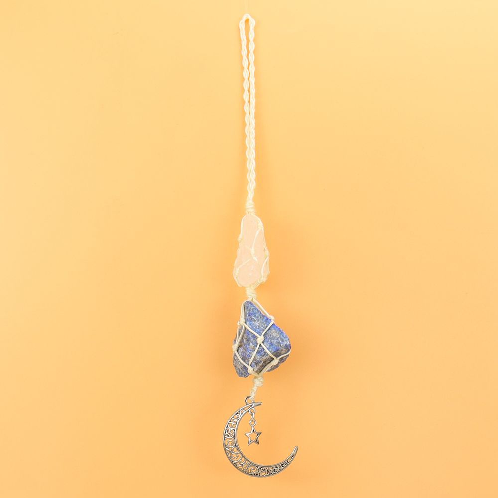 zensoullab Handmade Woven Raw Stone Crystal Pendant Star Moon Net Bag Car Hanging Amethyst Ornament