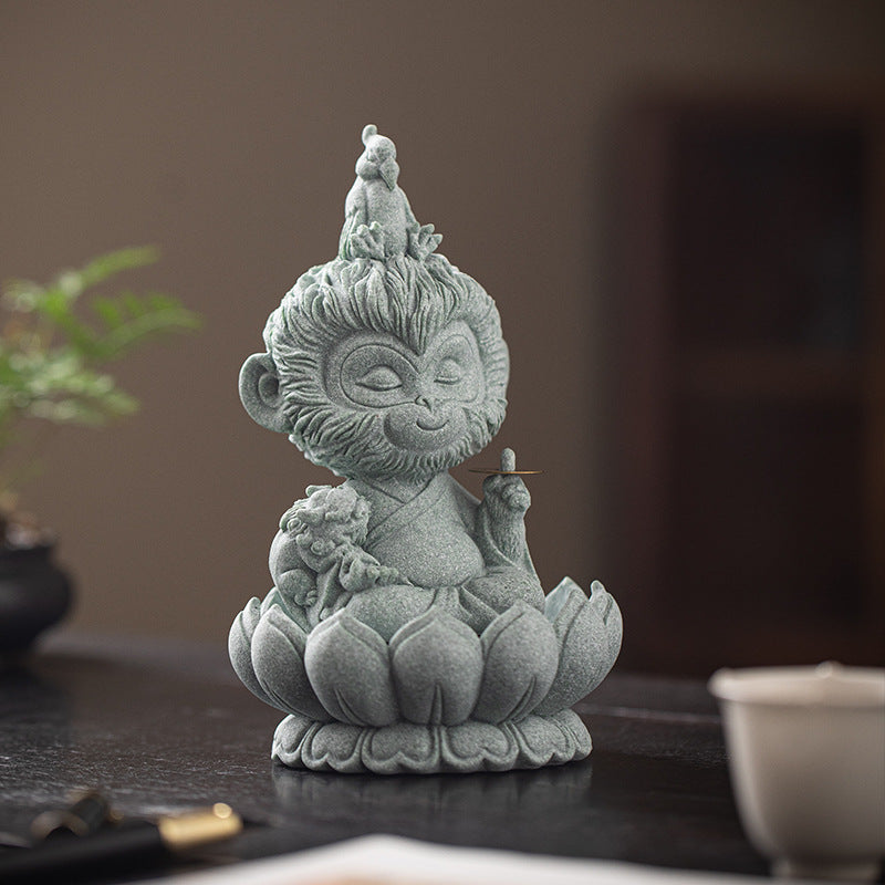 zensoullab Zen Style Chinese Qingsha Cultural Creative Great Sage Wukong Desktop Ornament Creative Home Living Room Fish Tank Landscaping Decoration Display