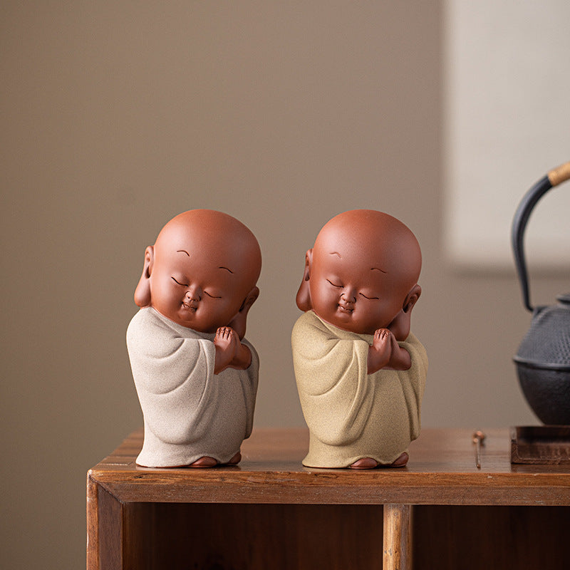 zensoullab New Chinese Style Ceramic Zen Little Monk Premium Desktop Ornament Creative Home Fish Tank Landscaping Tea Pet Decoration