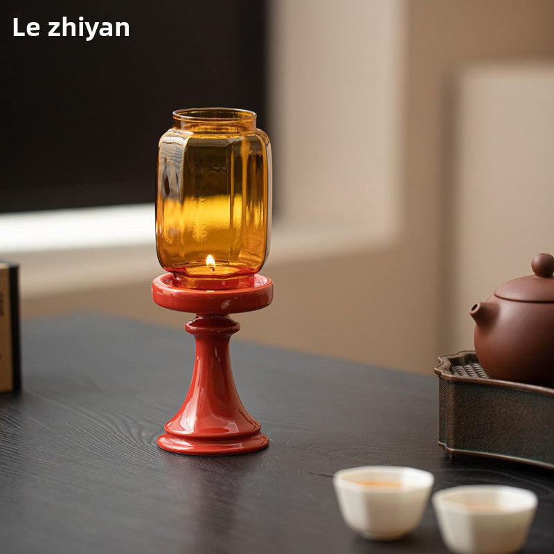 zensoullab Forbidden City Red Ming Qing Candle Holder Glass Chinese Zen Ornament Antique Tea Room Home Atmosphere Lamp Ceramic Tea Ceremony Accessories
