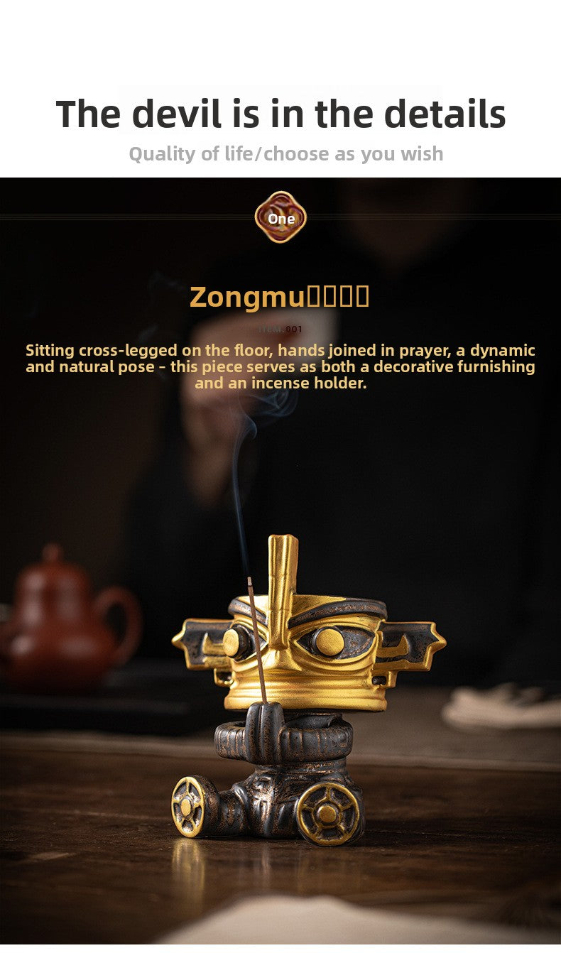 zensoullab National Trend Cultural Creative Ceramic Sanxingdui Zongmu Standing Figure Gold-Faced Ornament Home Living Room Tea Room Desktop Decoration