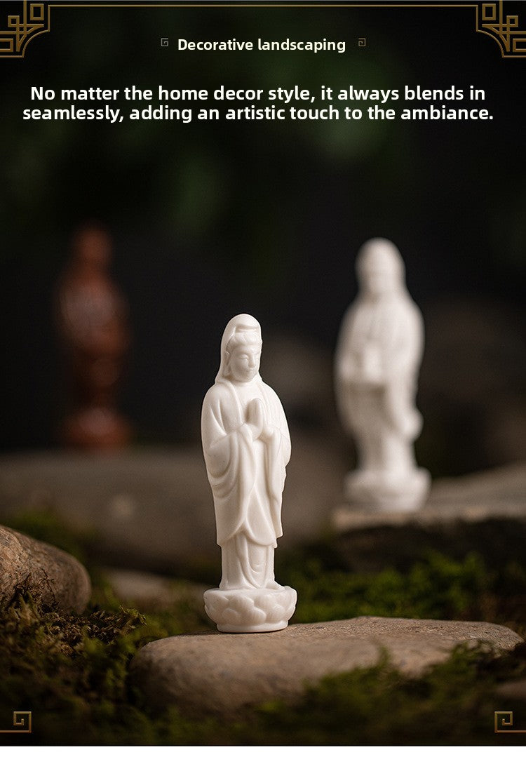 zensoullab Creative Mini Small Ceramic Peace Guanyin Bodhisattva Chinese Style Bonsai Rockery Micro Landscape Fish Tank Zen Small Ornament