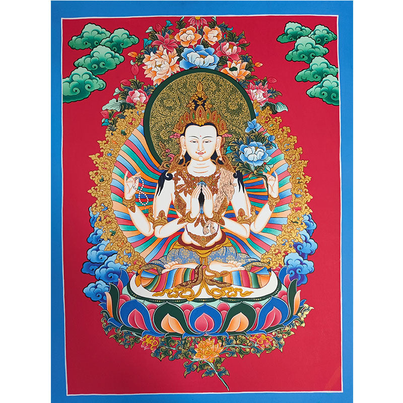 zensoullab Nepal Hand-painted Manjushri Thangka Yellow God of Wealth Samantabhadra Four-armed Guanyin White Tara Green Tara Entrance Wall Hanging Painting