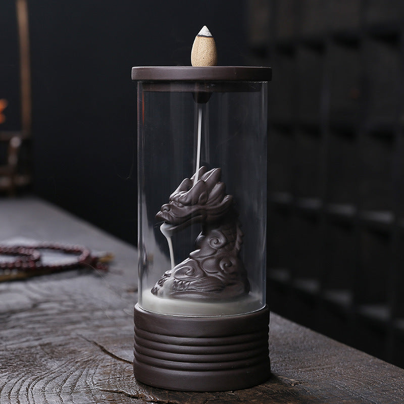zensoullab Purple Clay Backflow Incense Burner Home Decor Ornament Craft Creative Windproof Cover Dragon Backflow Incense Burner