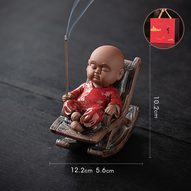 zensoullab Rocking Chair Little Monk Incense Burner Creative Incense Holder Zen Tea Room Aromatherapy Burner Ornament Incense Holder Craft