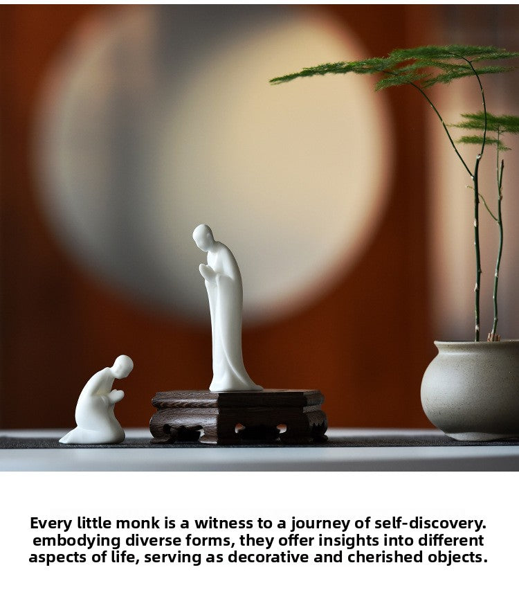zensoullab Zen Ceramic Formless Buddha Figure Tea Ceremony Accessories Desktop Decoration White Porcelain Little Monk Bonsai Fish Tank Home Ornament