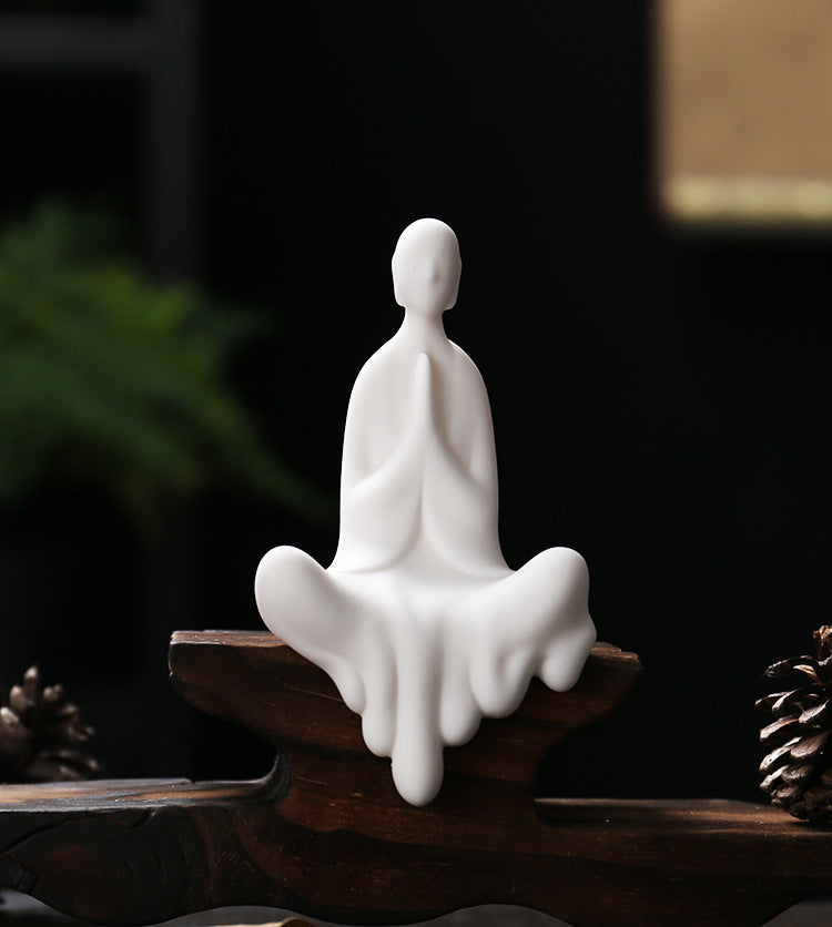 zensoullab Zen White Porcelain Formless Buddha Root Carving Accessories Ceramic Little Monk Chinese Style Living Room Entrance Hall Curio Rack Minimalist Small Ornaments