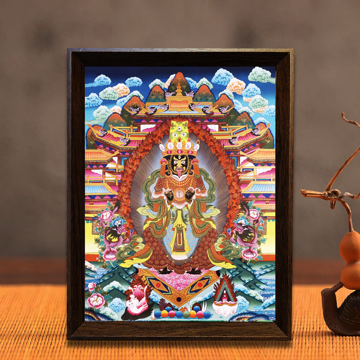 zensoullab Thangka Yellow God of Wealth Mahakala Buddha Statue Hanging Painting Desktop Display Guanyin Bodhisattva Wealth Attraction Entrance Decoration Painting