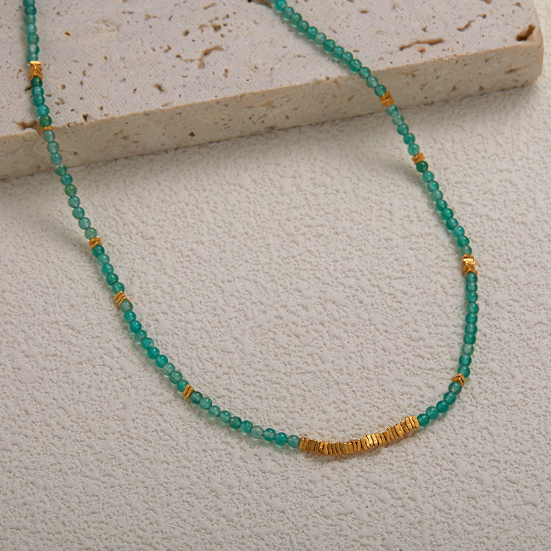 zensoullab S925 Sterling Silver Natural Green Chalcedony Gemstone Necklace for Women Fashionable Personalized Handmade Fragmented Silver